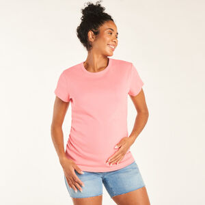 Camiseta de maternidad de manga corta con frunces y tejido acanalado. 