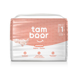 Pañales Premium T1 recién nacido (2-5kg) – x35: Tamboor Premium: uno de los primeros pañales del mundo con la certificación OEKO-TEX® Made in Green, que te garantiza unos pañales 100% seguros. RESPETUOSOS CON LA PIEL DE TU BEBÉ Y CUENTAN CON LA CERTIFICACIÓN OEKO-TEX® MADE IN GREEN: - Cero sustancias nocivas: nuestros pañales están garantizados sin sustancias químicas. Están fabricados con materiales cuidadosamente seleccionados que respetan la delicada piel de tu bebé.  Main Pañales Premium T1 recién nacido (2-5kg) – x35: Tamboor Premium: uno de los primeros pañales del mundo con la certificación OEKO-TEX® Made in Green, que te garantiza unos pañales 100% seguros. RESPETUOSOS CON LA PIEL DE TU BEBÉ Y CUENTAN CON LA CERTIFICACIÓN OEKO-TEX® MADE IN GREEN: - Cero sustancias nocivas: nuestros pañales están garantizados sin sustancias químicas. Están fabricados con materiales cuidadosamente seleccionados que respetan la delicada piel de tu bebé.