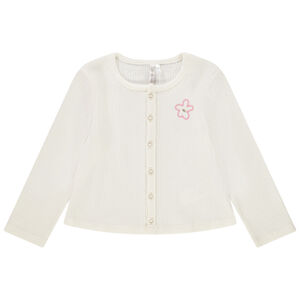 Chaqueta de punto acanalado con bordado de flor para bebé niña 