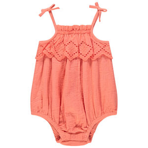 Combinaison courte en gaze de coton et broderie anglaise 