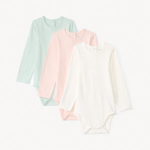 Pack de 3 bodies de manga larga lisos para bebé niña 