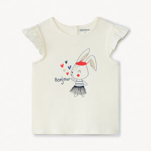 T-shirt manches courtes volantées print lapin pour bébé fille  