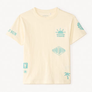 Camiseta de manga corta oversize con estampado y bordado divertido para niño. 