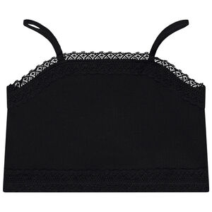 Crop top de punto acanalado con tirantes finos y encaje para niña 