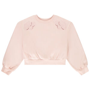 Sudadera de felpa francesa corta lisa con bordado inglés para niña  Main Sudadera de felpa francesa corta lisa con bordado inglés para niña