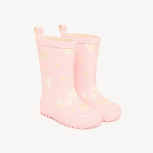 Botas de lluvia para niña en rosa claro con estampado de corazones 