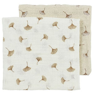 Lot de 2 langes en mousseline Gingko - Off white/Soft Sand - 70x70 cm 