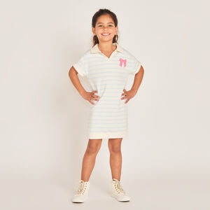 Robe polo à rayures avec col évasé pour fille 