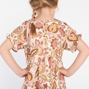 Vestido de manga corta con estampado folclórico para niña 