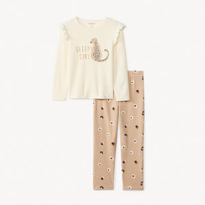 Set pyjama 2 pièces en velours print léopard pour fille   Main Set pyjama 2 pièces en velours print léopard pour fille