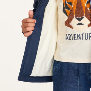 Parka de goma para niño con forro de micropolar y capucha. 