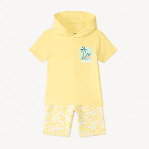 Conjunto de 2 piezas: camiseta con capucha + pantalones cortos estampados para niño 