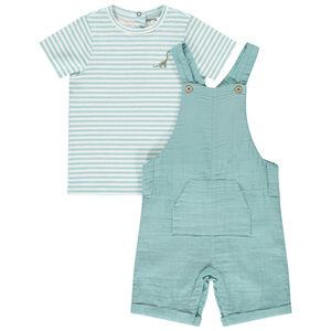 Conjunto de 2 piezas con tirantes y camiseta a rayas para bebé niño 