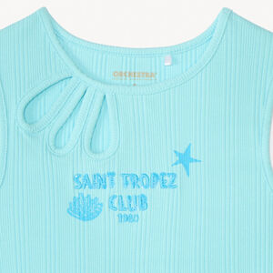 Camiseta de punto acanalado con bordado "Saint Tropez" para niña 