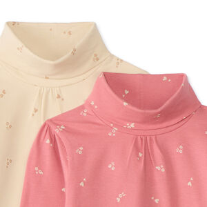 Lot de 2 sous-pulls fille col roulé en jersey imprimé cœurs 