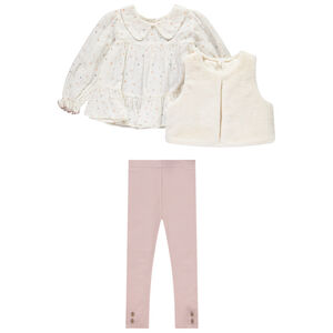Conjunto de 3 piezas con chaleco efecto piel de bebé niña 