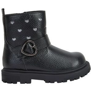 Botines de efecto cuero con hebilla y estampado de corazones para bebé niña 