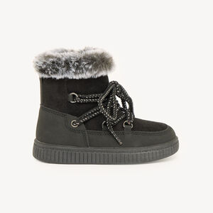 Bottines fille à lacets et zip avec col en fausse fourrure 