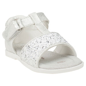 Sandalias blancas con velcro y purpurina 