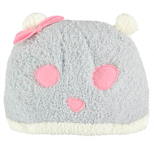Gorro de gatito gris y rosa con lacito 