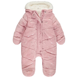 Pelele estampado corazones iridiscentes para bebé niña con acabados diferentes según la edad.  Main Pelele estampado corazones iridiscentes para bebé niña con acabados diferentes según la edad.