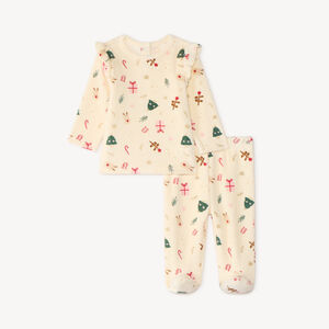 Ensemble 2 pièces bébé fille en velours imprimé Noël 