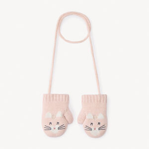 Moufles reliées motif chat en tricot pour bébé fille  Main Moufles reliées motif chat en tricot pour bébé fille