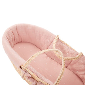 Cesta de mimbre con funda de tetra bordada en rosa 