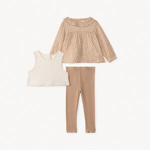 Conjunto de 3 piezas con blusa de lunares niña bebé 