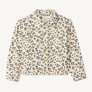 Chaqueta de mezclilla para niña con estampado de leopardo 