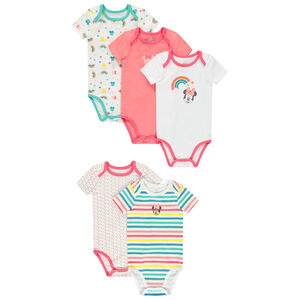Pack de 5 bodies de manga corta estampados de Minnie Disney para bebé niña 