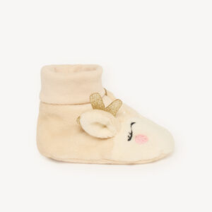 Chaussons bébé fille en velours doublés jersey motif animal 