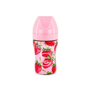 Biberón anticólicos de acero motivo fresas 260 ml  