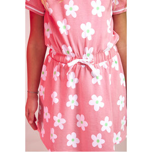 Vestido de felpa con cintura ajustada y estampado de flores planas para niña 