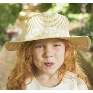 Chapeau en paille avec ruban en tulle fille 