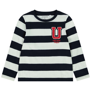 Camiseta de manga larga a rayas con parche de bucle para niño 