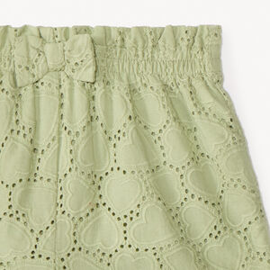 Pantalón corto liso de bordado inglés con lazo decorativo niña bebé. 
