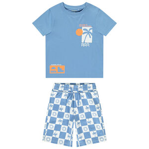 Conjunto camiseta manga corta + bermuda cuadros para niño 