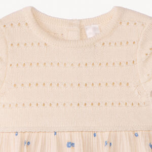 Vestido de manga corta efecto 2 en 1 bimaterial para bebé niña 