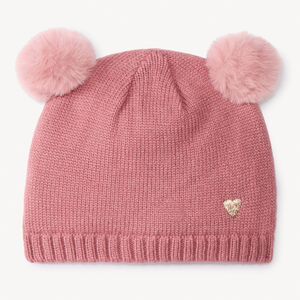 Gorro con pompones fantasía y corazón bordado para bebé niña 