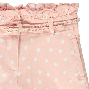 Short de sarga estampado fantasía con cinturón trenzado para niña 