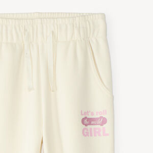 Pantalones de chándal para niña en felpa lisa con estampado. 