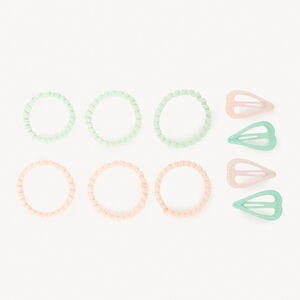 Conjunto de 4 horquillas + 6 gomas de fantasía para niña 