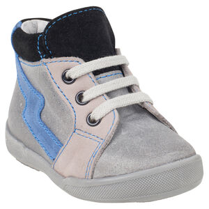 Botas bajas con cordones de piel serraje con aplicación contrastada 