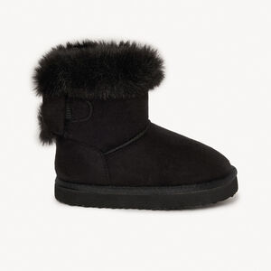 Botines con cuello de pelo sintético y lazo para niña 