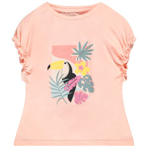 Camiseta de manga corta con elástico y estampado fantasía para niña 