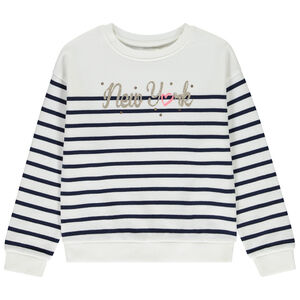 Sudadera a rayas con escritura en glitter dorado para niña 