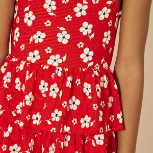 Vestido sin mangas estampado con volantes y espalda cruzada para niña 