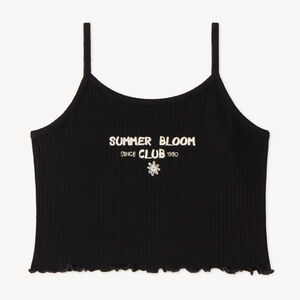 Camiseta corta de efecto acanalado con bordado para niña 