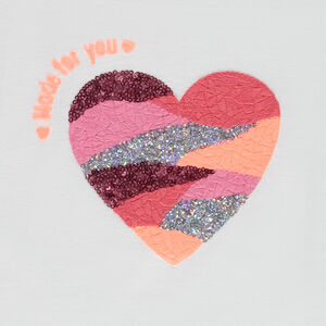 Camiseta de manga corta con motivo de corazón bordado y brillante para niña 